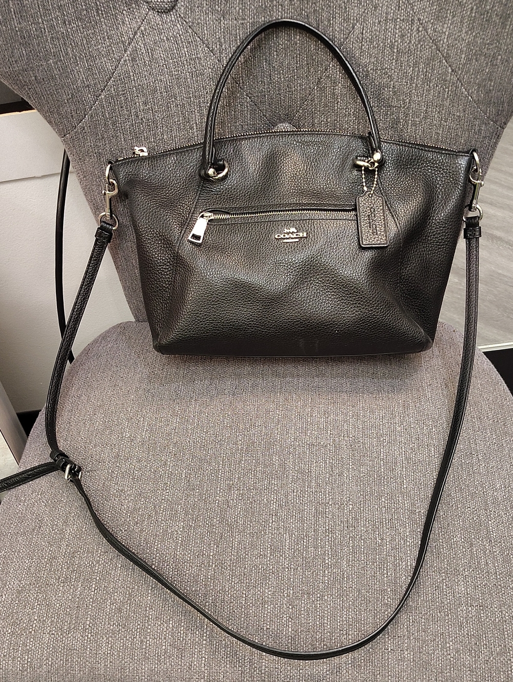 Coach Black Pebbled Leather Tote with Detachable Crossbody Strap